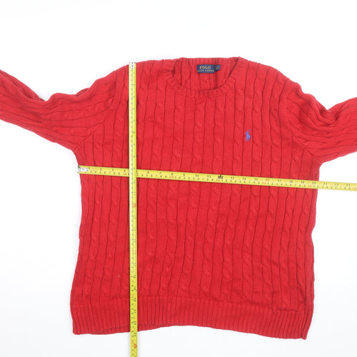 Polo Ralph Lauren Women's Red Cable-Knit Cotton Jumper XL