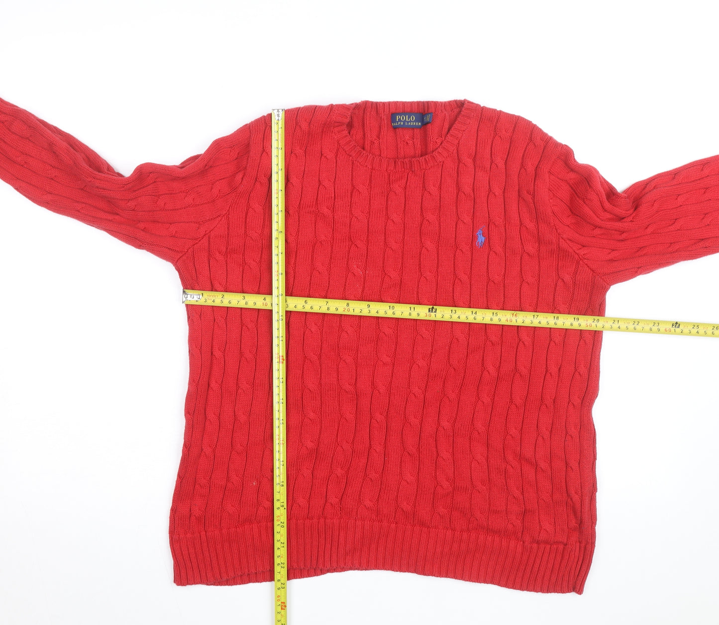 Polo Ralph Lauren Women's Red Cable-Knit Cotton Jumper XL