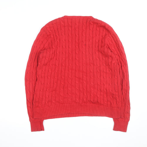 Polo Ralph Lauren Women's Red Cable-Knit Cotton Jumper XL