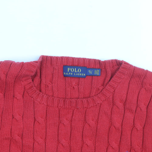 Polo Ralph Lauren Women's Red Cable-Knit Cotton Jumper XL