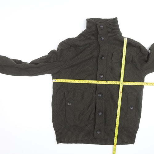 Banana Republic Mens Green Wool Button Cardigan M High Neck Jumper