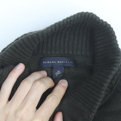 Banana Republic Mens Green Wool Button Cardigan M High Neck Jumper