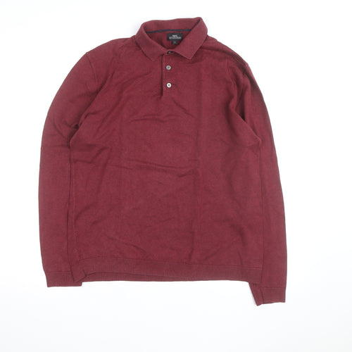 Next Men's Red Long Sleeve Cotton Blend Collared Shirt Size L