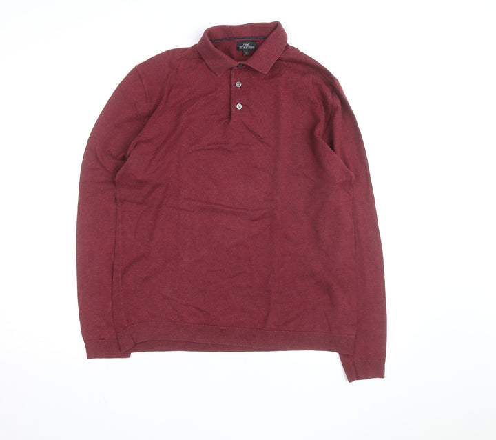 Next Men's Red Long Sleeve Cotton Blend Collared Shirt Size L