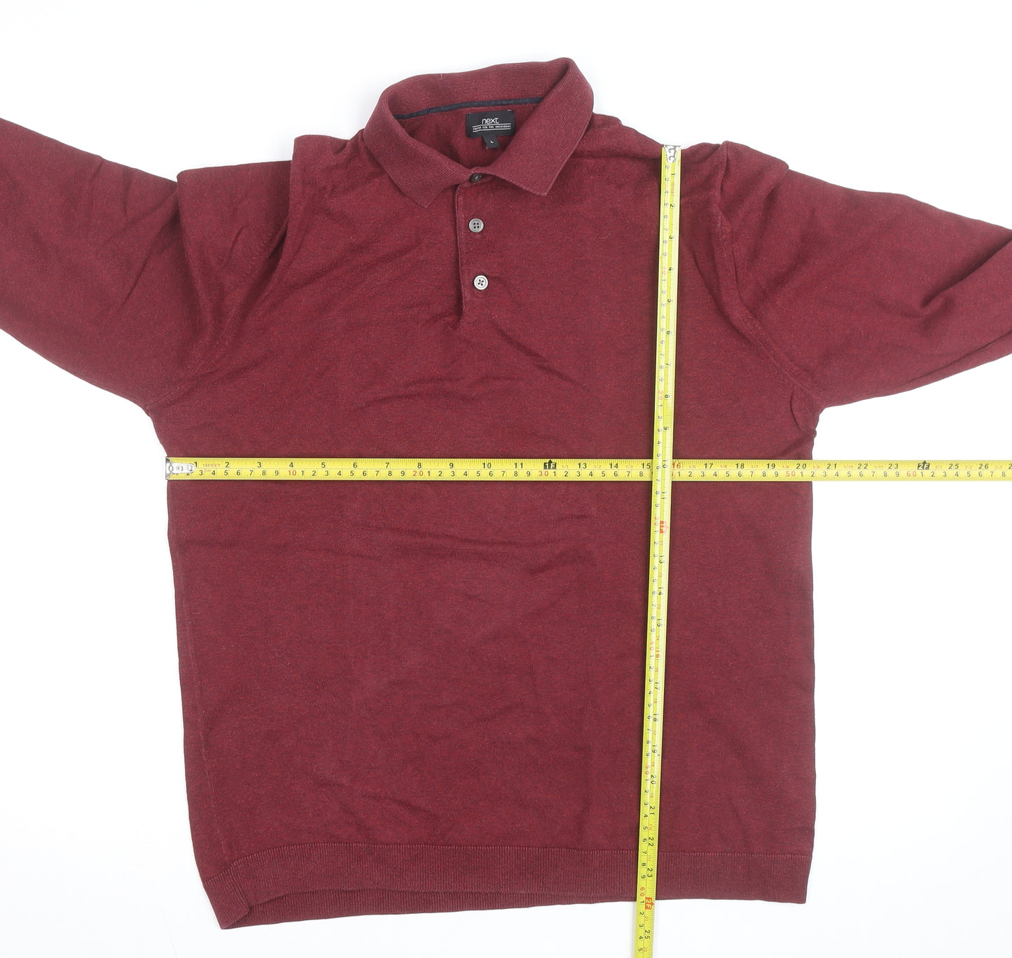 Next Men's Red Long Sleeve Cotton Blend Collared Shirt Size L