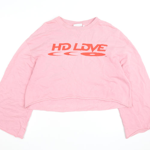 Weekday Women Pink Cotton Pullover Sweatshirt S HD Love Graphic