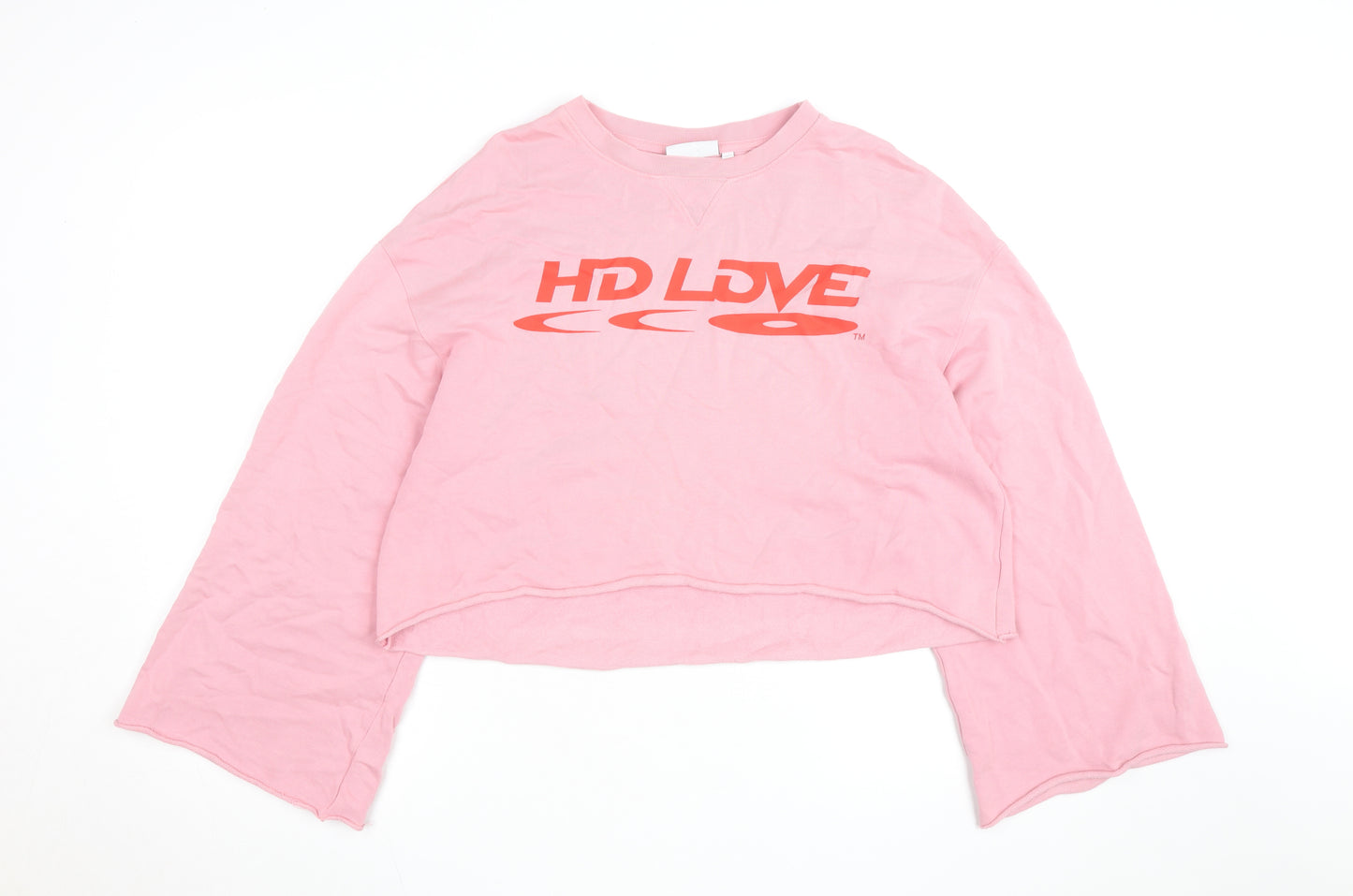 Weekday Women Pink Cotton Pullover Sweatshirt S HD Love Graphic