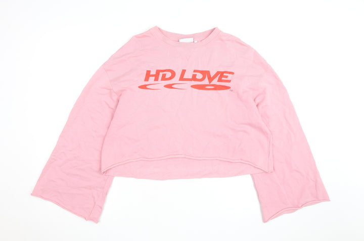 Weekday Women Pink Cotton Pullover Sweatshirt S HD Love Graphic