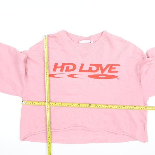 Weekday Women Pink Cotton Pullover Sweatshirt S HD Love Graphic