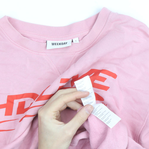 Weekday Women Pink Cotton Pullover Sweatshirt S HD Love Graphic