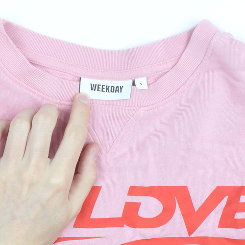 Weekday Women Pink Cotton Pullover Sweatshirt S HD Love Graphic