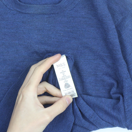 Marks and Spencer Men's Blue Wool Crew Neck Jumper Size M