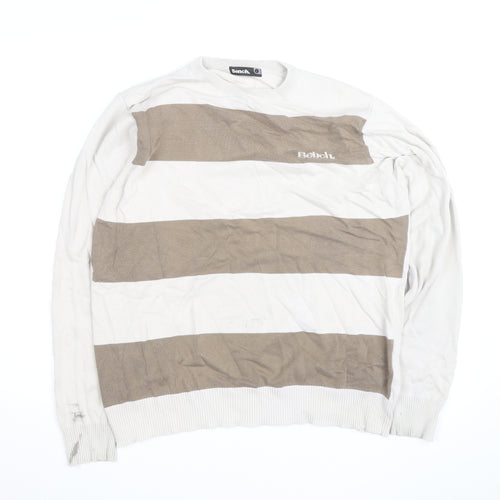 Bench Mens Beige Striped Lightweight Cotton Crew Neck Jumper Size L