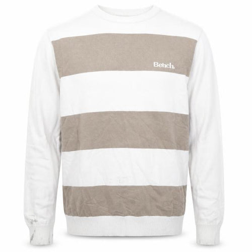 Bench Mens Beige Striped Lightweight Cotton Crew Neck Jumper Size L