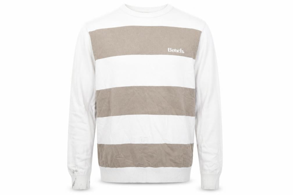Bench Mens Beige Striped Lightweight Cotton Crew Neck Jumper Size L