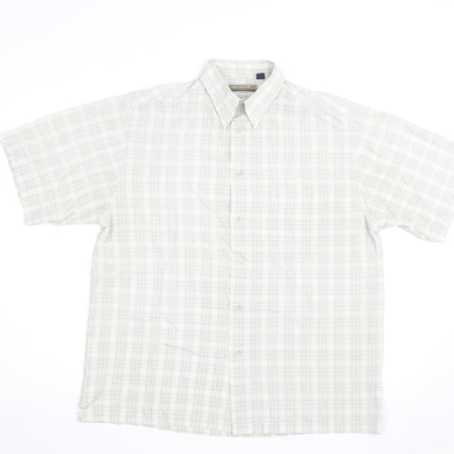 Peter England Men's Beige Check Short Sleeve Button-Up Shirt M