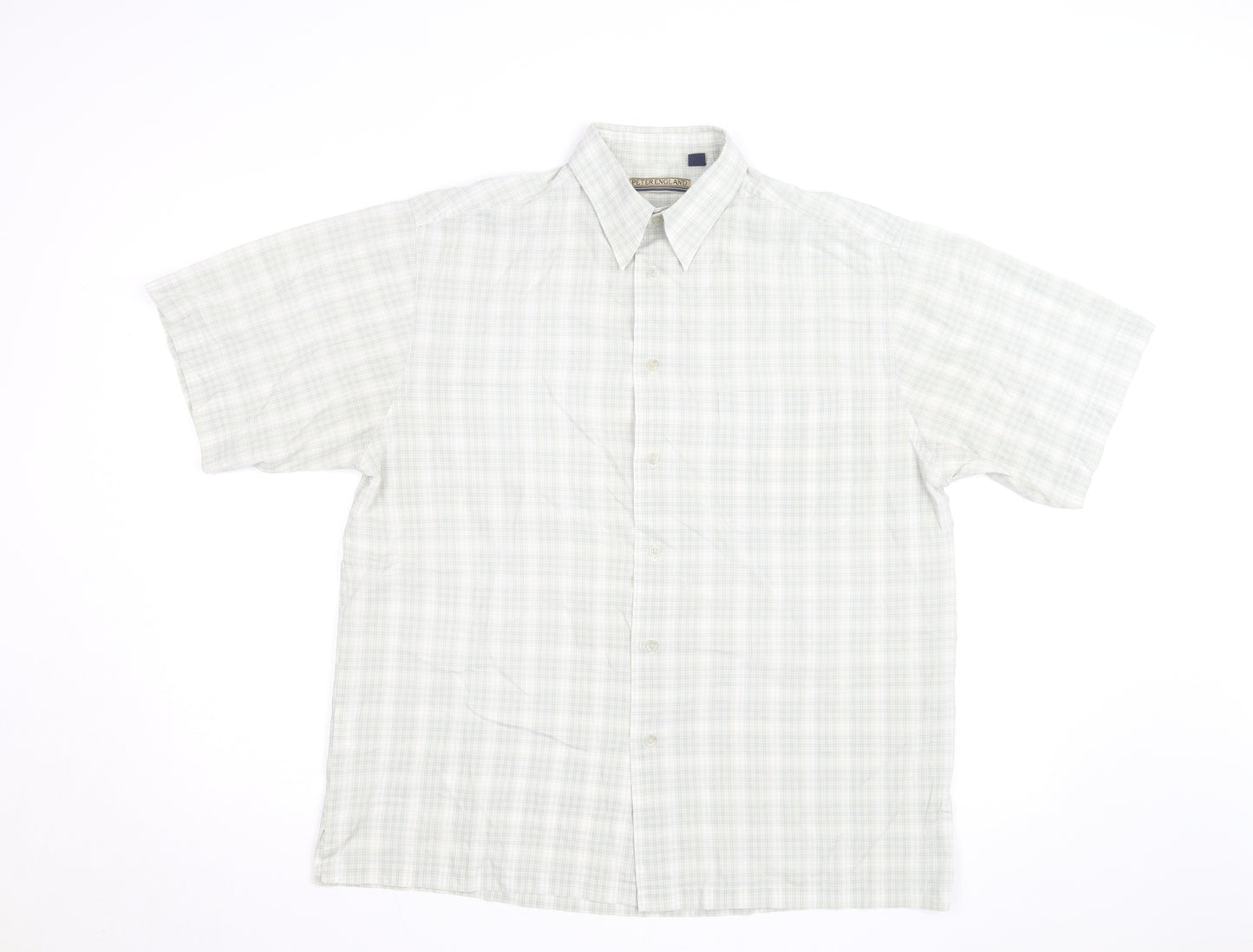Peter England Men's Beige Check Short Sleeve Button-Up Shirt M