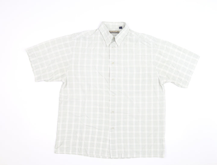 Peter England Men's Beige Check Short Sleeve Button-Up Shirt M