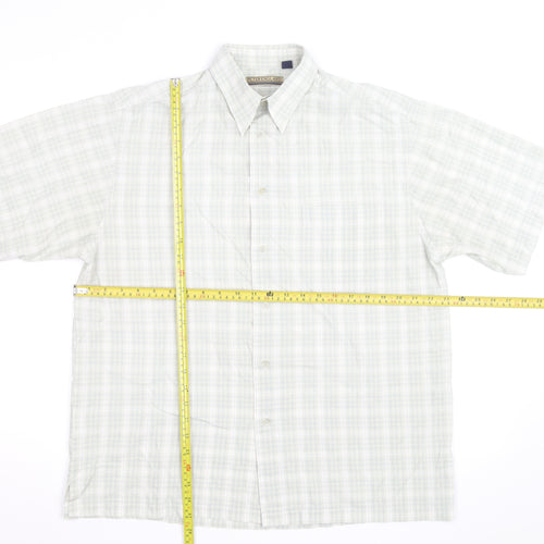 Peter England Men's Beige Check Short Sleeve Button-Up Shirt M