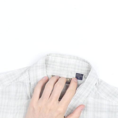 Peter England Men's Beige Check Short Sleeve Button-Up Shirt M