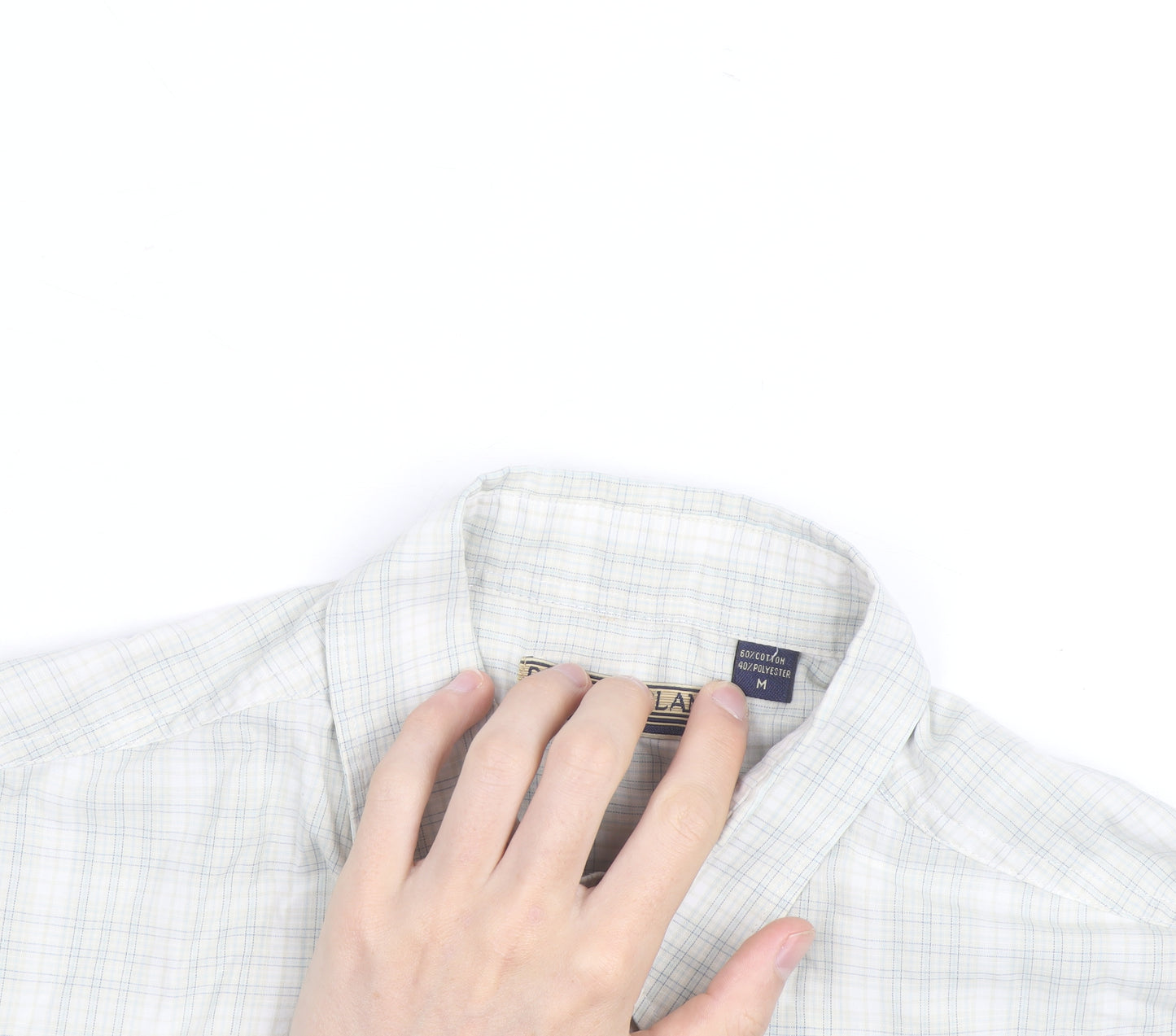 Peter England Men's Beige Check Short Sleeve Button-Up Shirt M