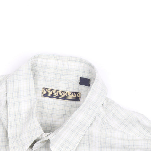 Peter England Men's Beige Check Short Sleeve Button-Up Shirt M