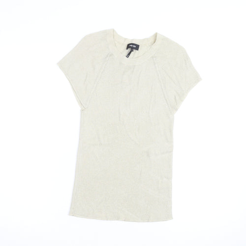 ME+EM Women Beige Knit Short Sleeve Crew Neck Top M