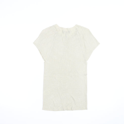 ME+EM Women Beige Knit Short Sleeve Crew Neck Top M