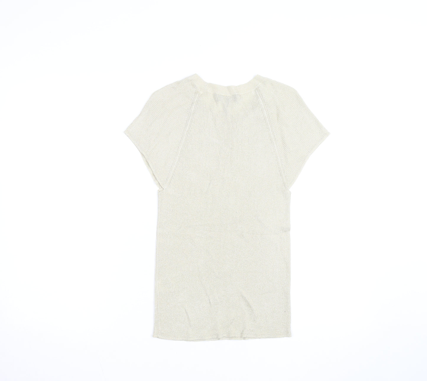 ME+EM Women Beige Knit Short Sleeve Crew Neck Top M