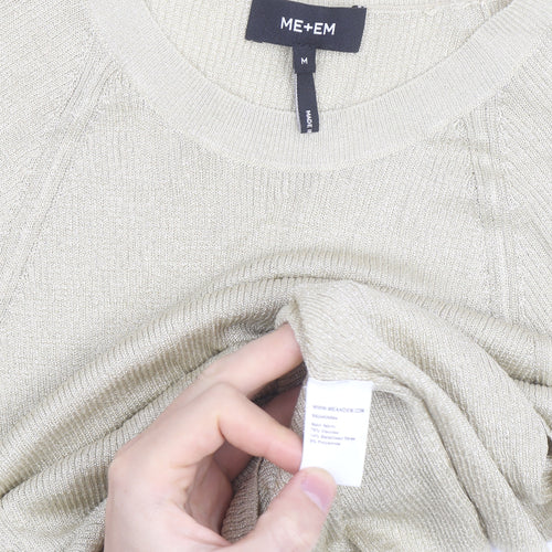ME+EM Women Beige Knit Short Sleeve Crew Neck Top M