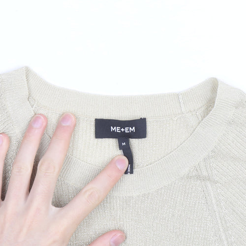 ME+EM Women Beige Knit Short Sleeve Crew Neck Top M