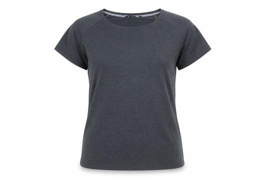 Front view of Rohan women’s grey, size UK 16, scoop neck short sleeve t-shirt