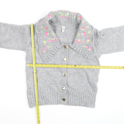 River Island Women Grey Floral Embroidered Chunky Knit Cardigan Size 8