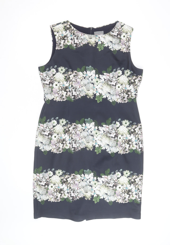 Phase Eight Women Blue Floral Sheath Knee Length Dress Size 18