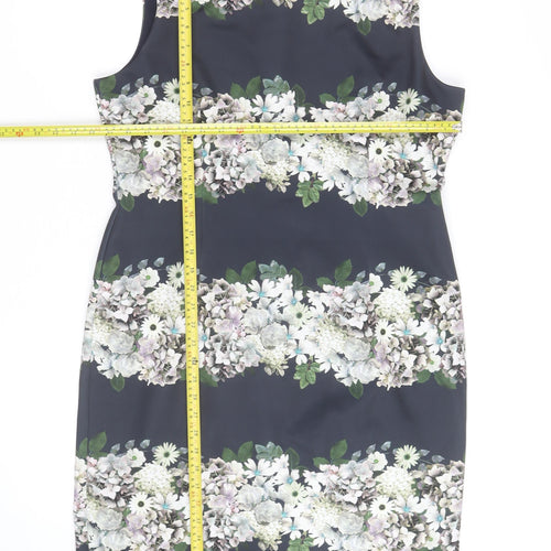 Phase Eight Women Blue Floral Sheath Knee Length Dress Size 18