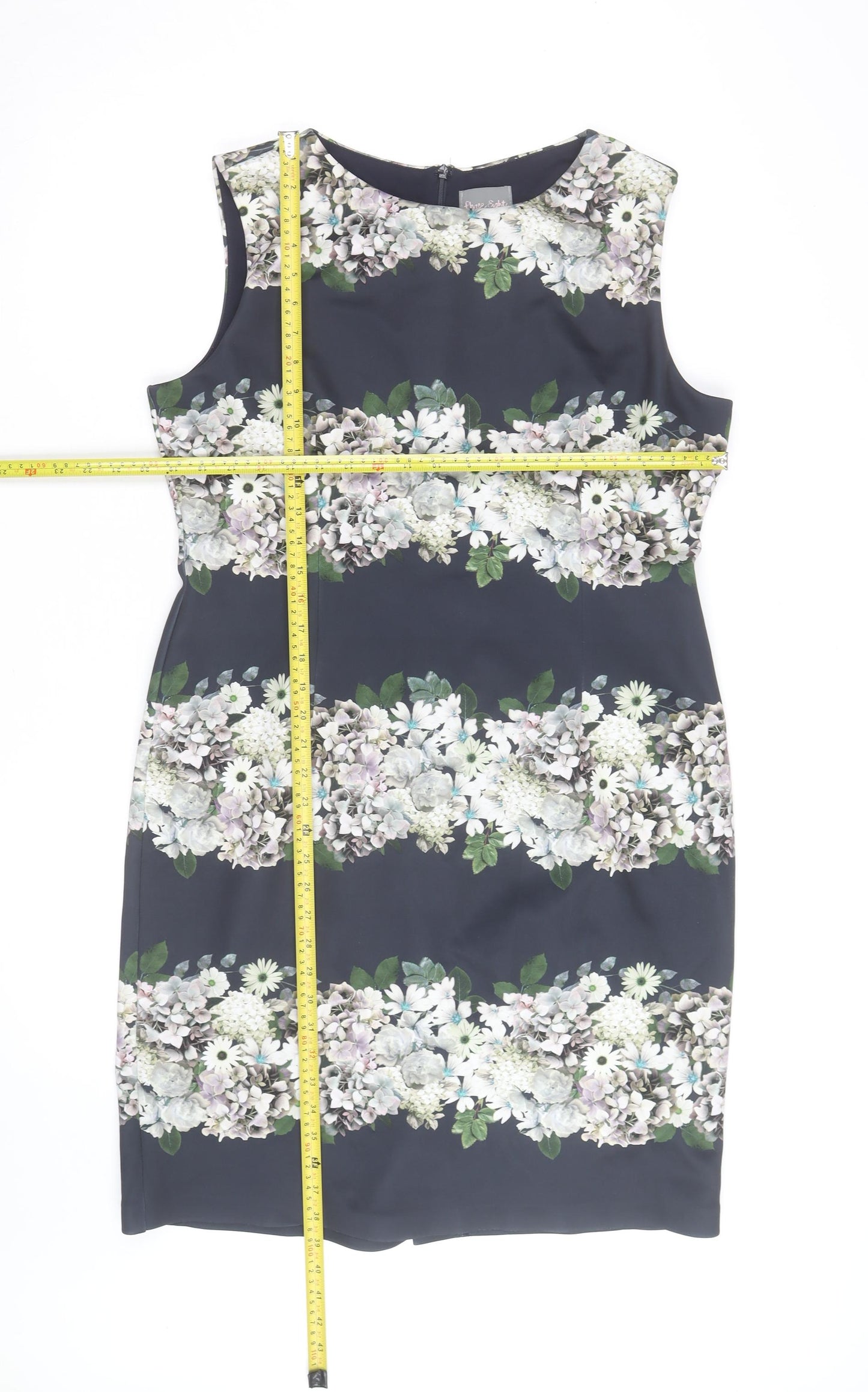 Phase Eight Women Blue Floral Sheath Knee Length Dress Size 18