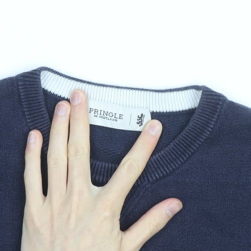 Pringle of Scotland Men's Blue Cotton Crew Neck Jumper Size M