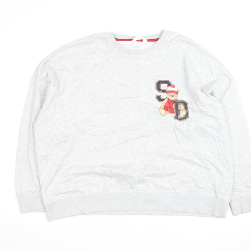 Marks and Spencer Women Grey Crew Neck Pullover Sweatshirt Size 18 Teddy Bear Design