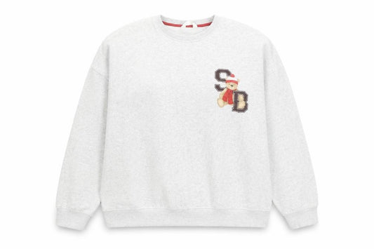 Front view of Marks & Spencer Women Grey Crew Neck Pullover Sweatshirt, size 18, Teddy Bear Design