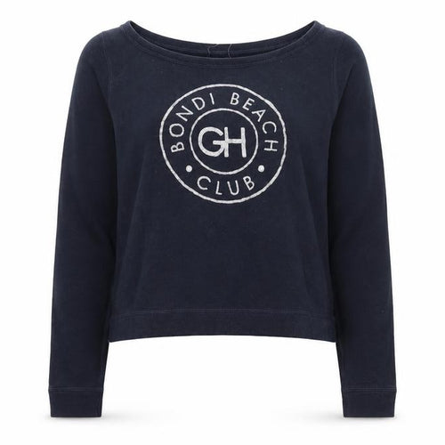 Gilly Hicks Womens Navy Blue Long Sleeve Pullover Sweatshirt L Bondi Beach Club