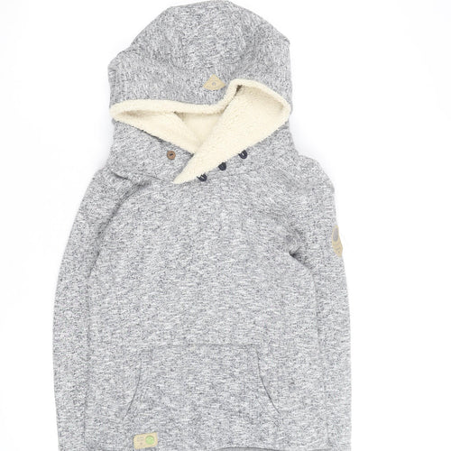 Ragwear Women’s Grey Button Neck Hooded Pullover Sweatshirt S