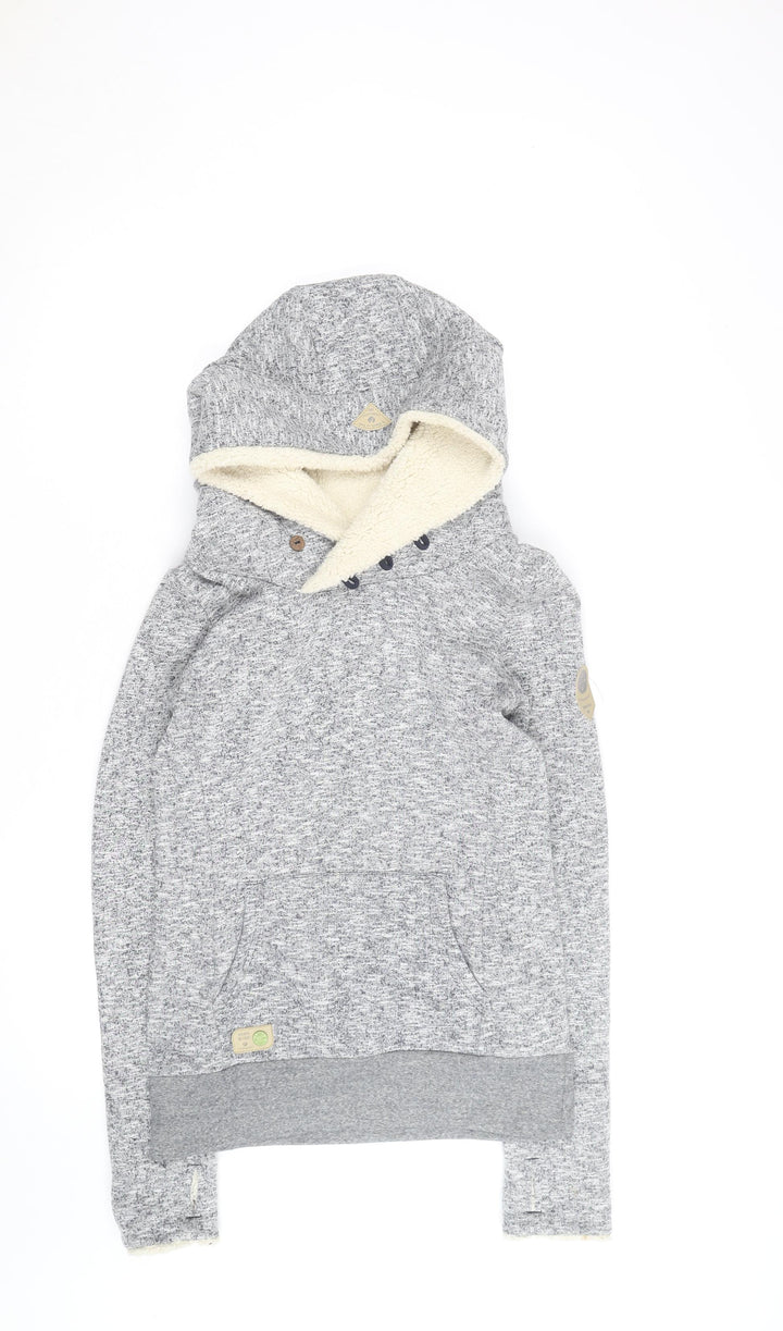 Ragwear Women’s Grey Button Neck Hooded Pullover Sweatshirt S
