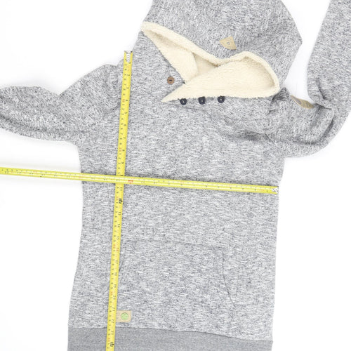 Ragwear Women’s Grey Button Neck Hooded Pullover Sweatshirt S