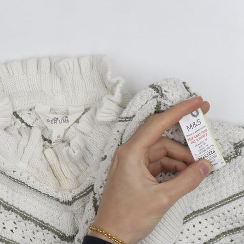 Marks & Spencer Per Una Women White Roll Neck Knit Jumper Size 18