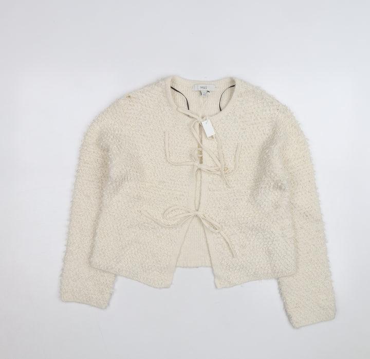 Marks and Spencer Women’s Ivory Tie Front Cardigan Small Wool Blend Knit