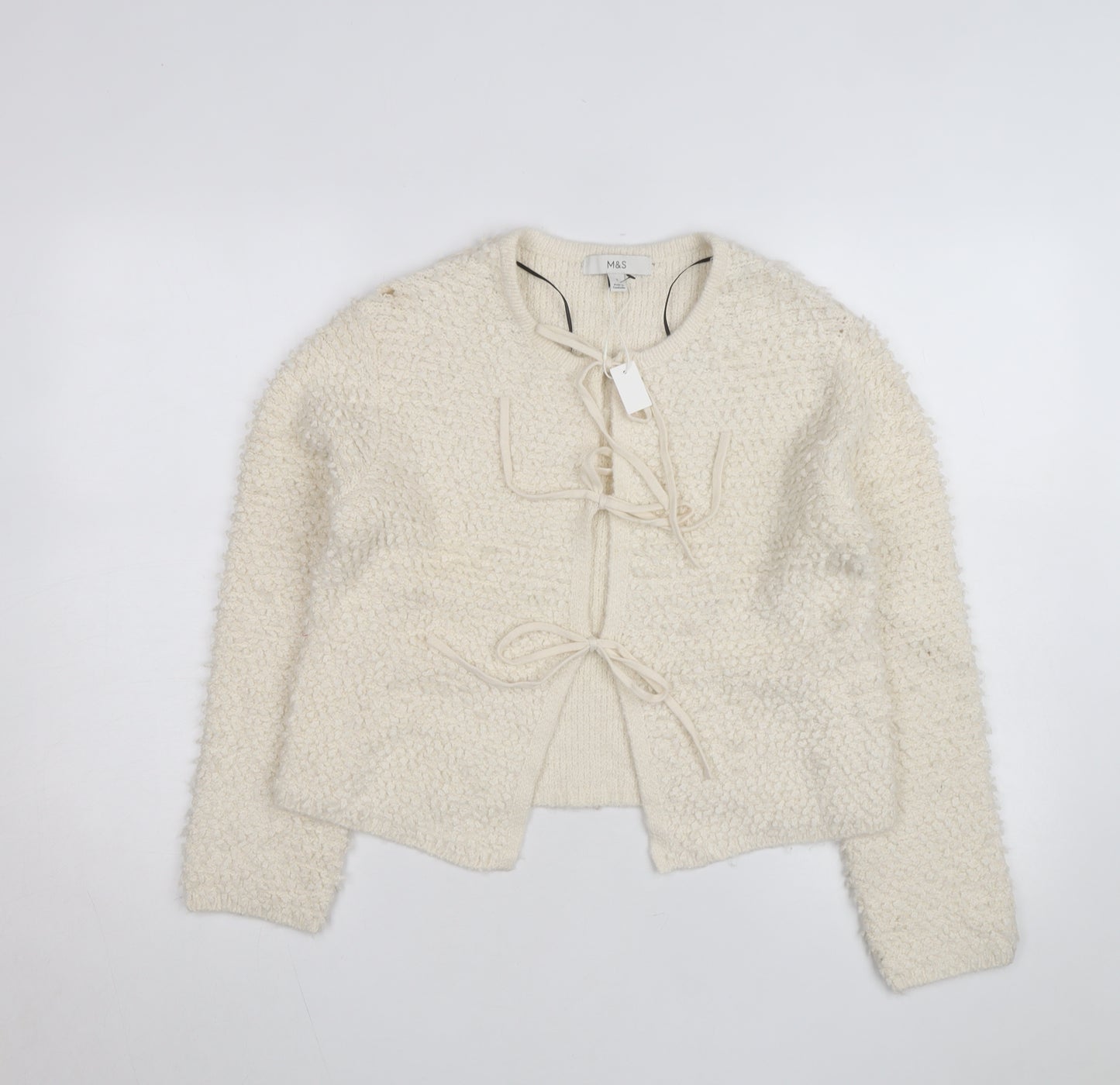 Marks and Spencer Women’s Ivory Tie Front Cardigan Small Wool Blend Knit
