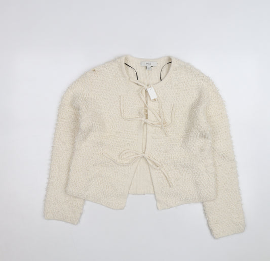 Marks and Spencer Women’s Ivory Tie Front Cardigan Small Wool Blend Knit