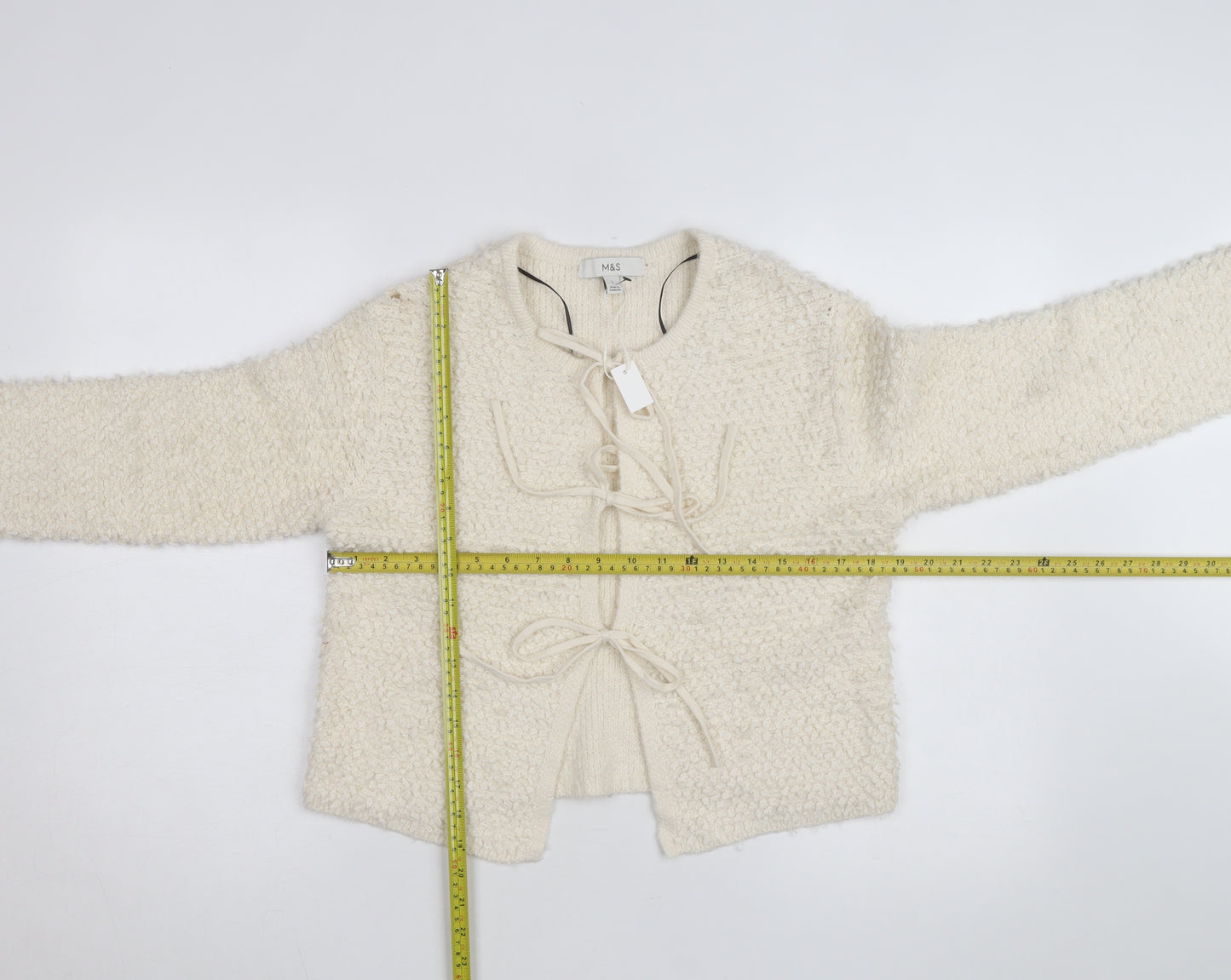 Marks and Spencer Women’s Ivory Tie Front Cardigan Small Wool Blend Knit