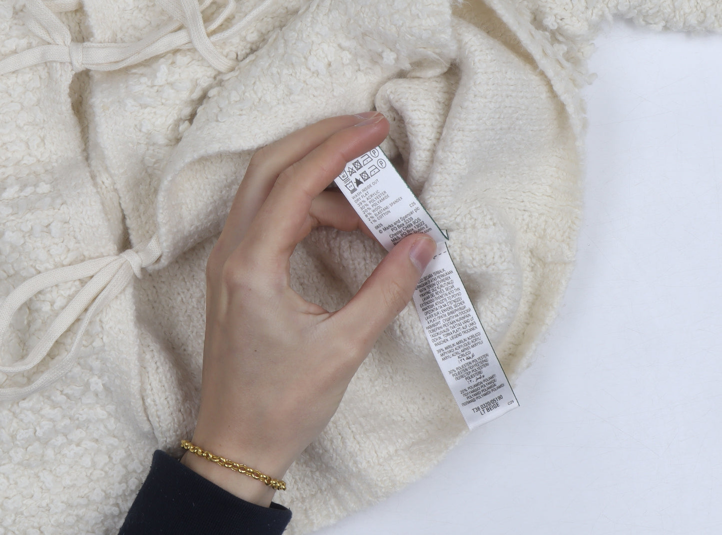Marks and Spencer Women’s Ivory Tie Front Cardigan Small Wool Blend Knit