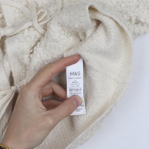Marks and Spencer Women’s Ivory Tie Front Cardigan Small Wool Blend Knit